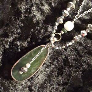 Jade & Silver Pendant Necklace 24& 26 In Long.